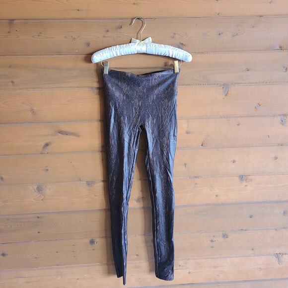 Spanx Legging Snake Print Faux Leather Brown Animal Pull On Pant S Skinny Python - Picture 2 of 6